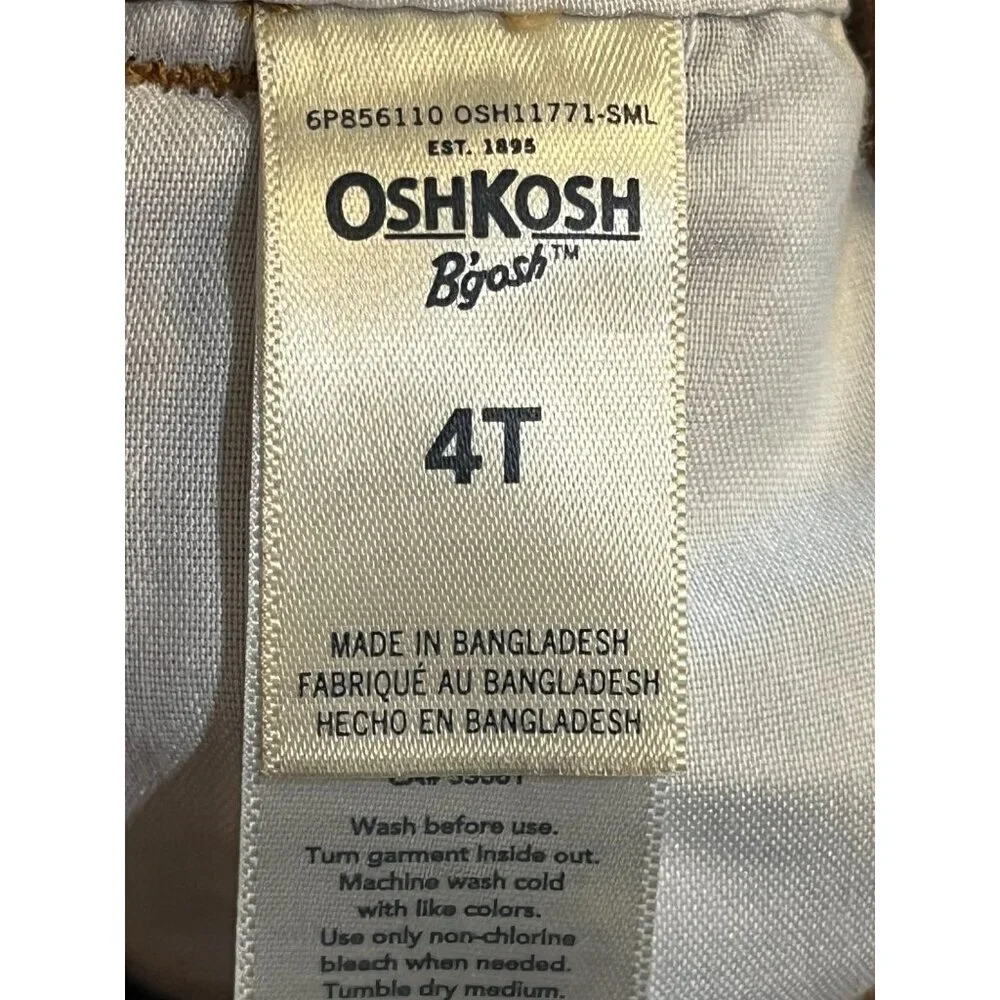 OshKosh Corduroy Overalls Tan 4T Western Boho Festive Neutral Preppy Classic
